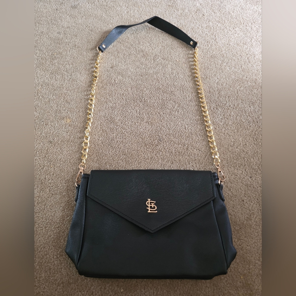 Stylish Black Crossbody Bag with Gold Chain St. Louis RARE VGUC